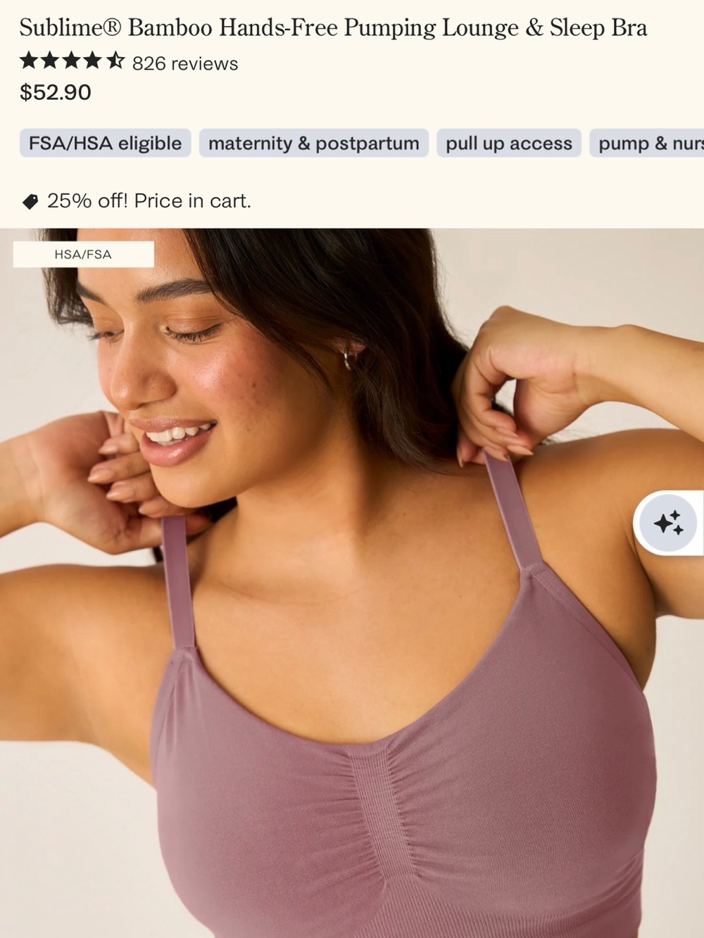 Kindred Bravely Mauve Hands-Free Bamboo Pumping Lounge & Sleep Bra